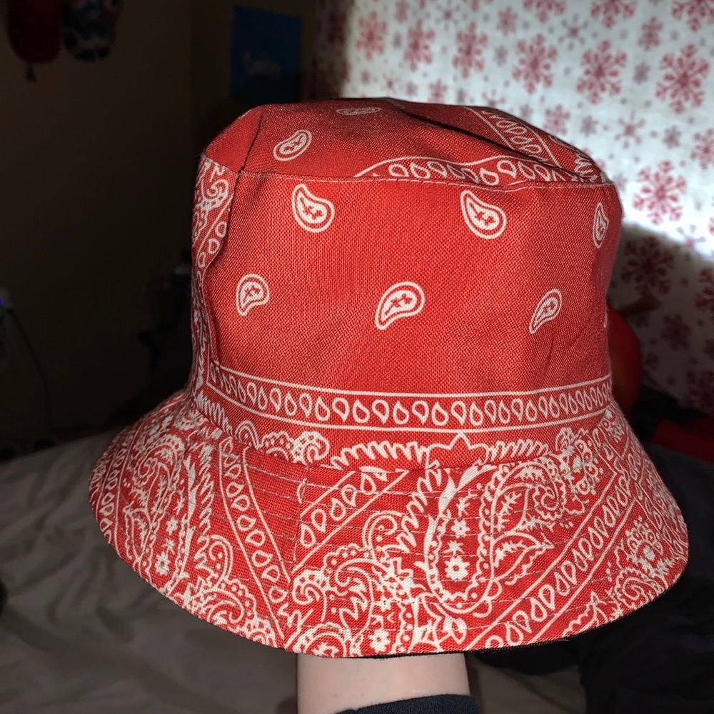 Red bandanna bucket hat